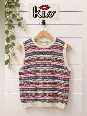 Kiss – Débardeur vintage en maille Fair Isle multicolore – Taille M